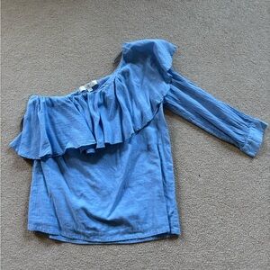 LOFT Sky Blue Off-Shoulder Ruffle Top
